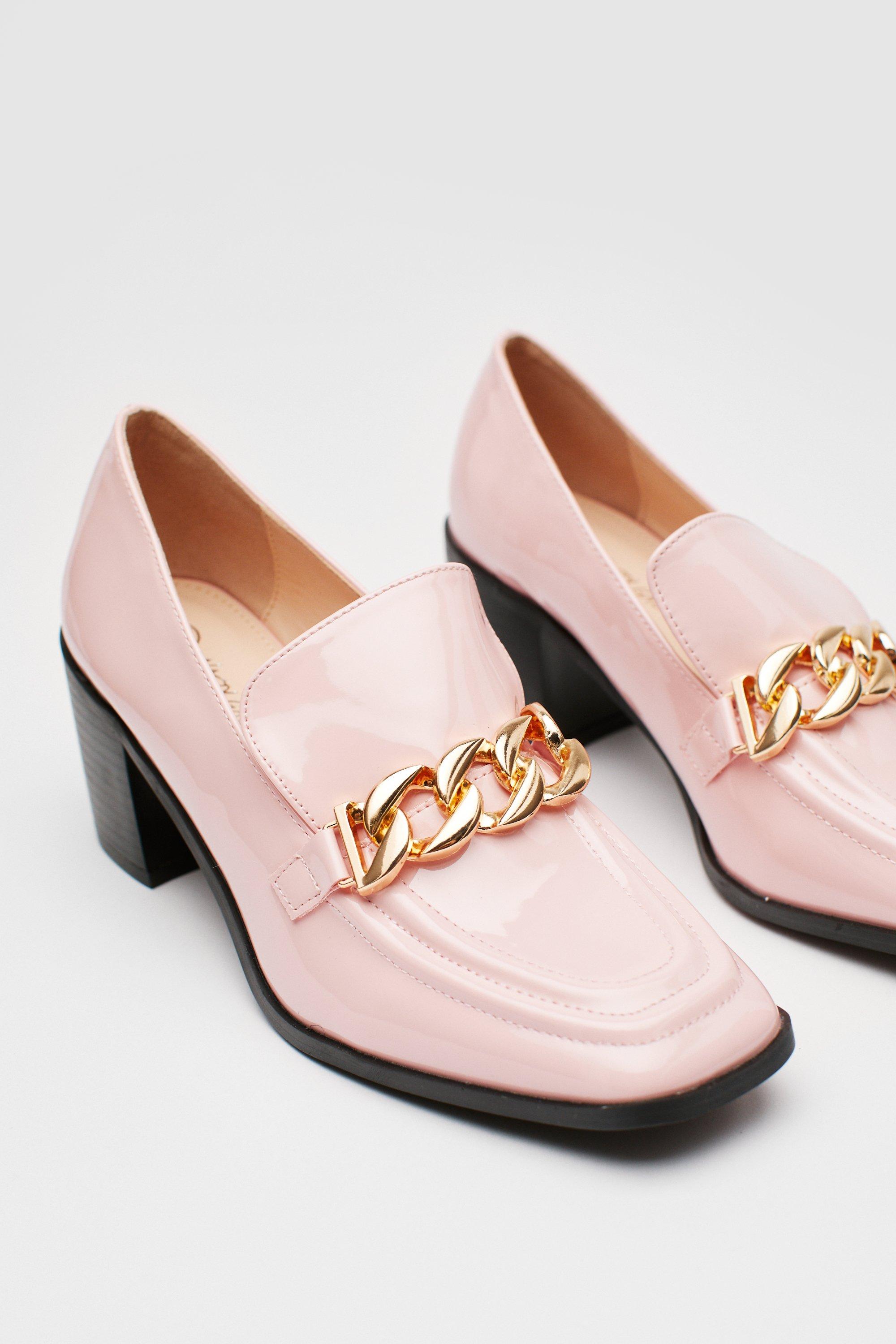 Pink deals heeled loafers